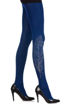 ZOHARA FEATHER Dark Blue Printed Tights