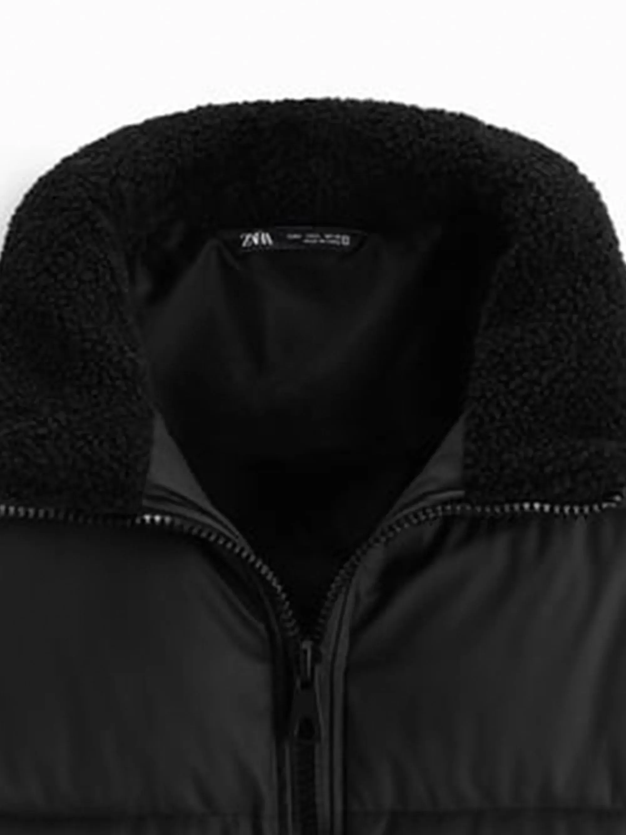 ZR Faux Shearling Collar Black Jacket